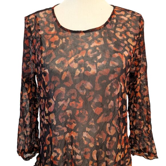 Lisa Bayne Sz M Animal Print Semi Sheer Crinkle Mesh Asymmetric Lagenlook Dress - Picture 5 of 12